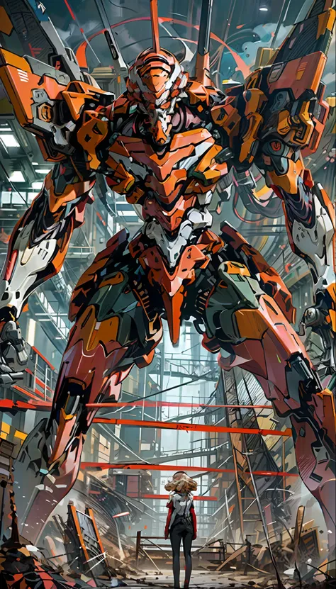 eva 02, eva, evangelion mecha, science fiction, look viewer, (official art, best quality, masterpiece: 1.2), illustrations, high...