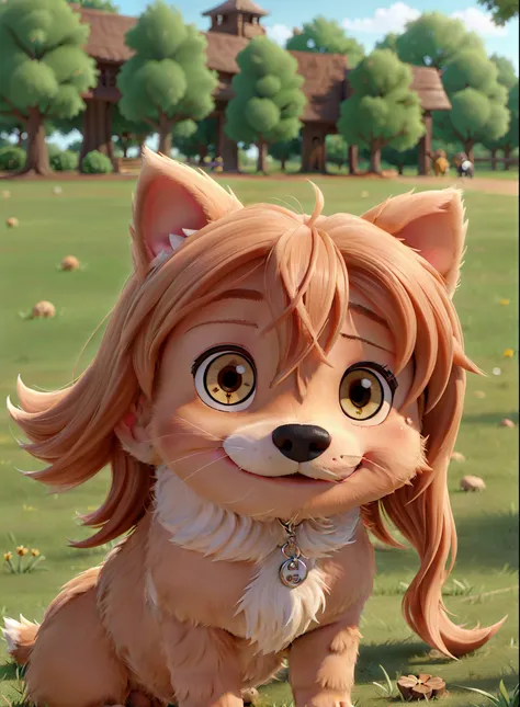 (chibi style:1.3, cute:1.3, dog, park),(close up:1.2)