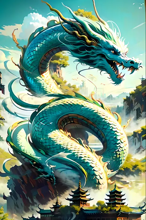 best image quality, masterpiece-quality detail, ultra-high resolution, mysterious east asian dragon, surrounded by east asian ch...