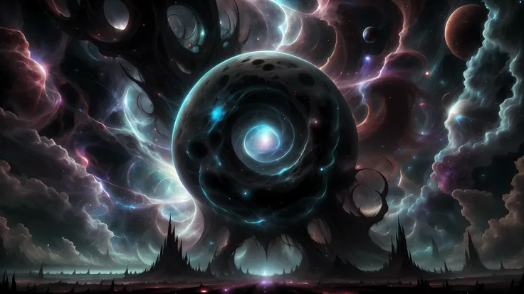 the cosmic creator god forms the dark fantasy world out of the chaos of the early universe