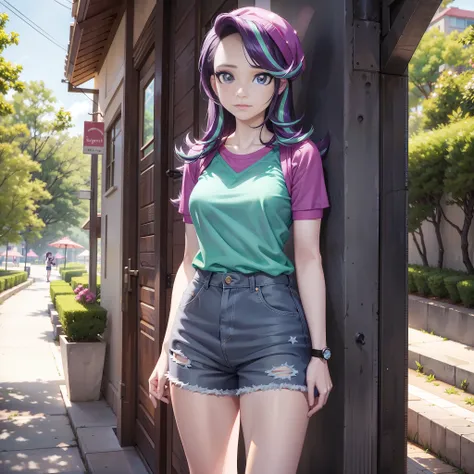 starlight_glimmer, adult girl, casual wear, standing tall, standing in front of, summer, park, sunny day