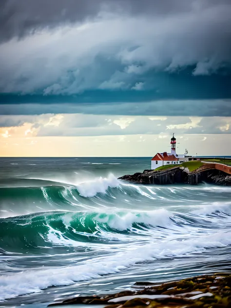 guttonerdvision5, portrait of ones face (fisherman: 1.3), (focus on face: 1.5), (storm: 1.2), (waves: 1.3), ocean, (lighthouse background: 1.3), (cowboy photo: 1.4), looking at the observer, realistic, masterpiece, high quality, backlighting, (lens reflect...