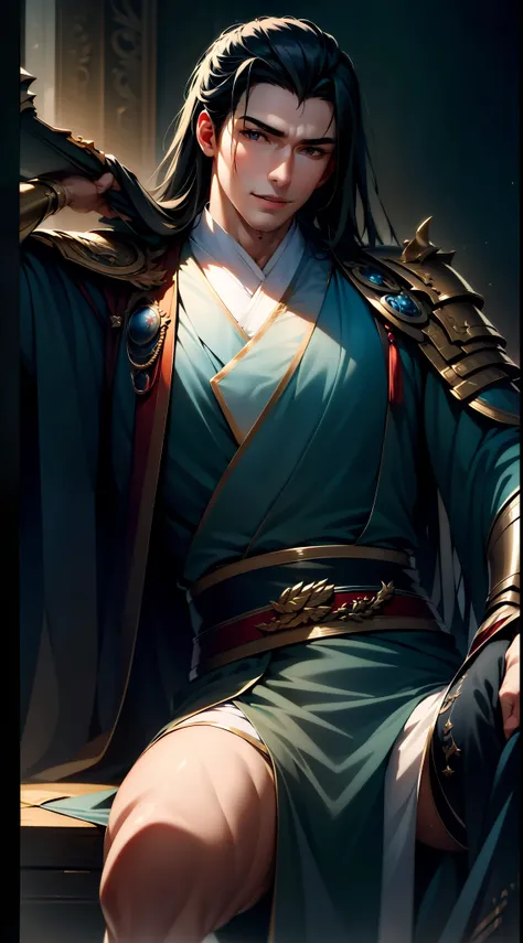 Best quality, masterpiece, super high resolution, realistic, 1 male, shoulder, smile
