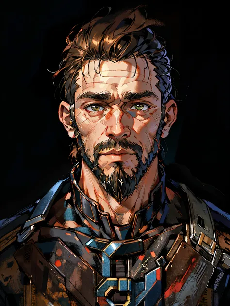 hd, (best detail), (best quality), elysium char, portrait, color field painting, arad man posing with beard and sweater