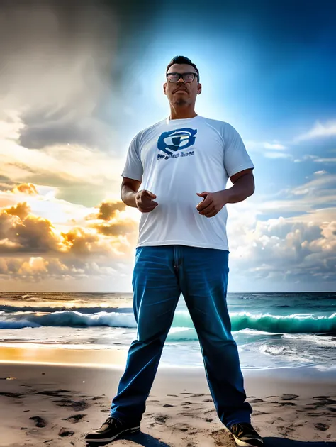 guttonerdvision5, detailed photograph of one (bespectacled man: 1.3), (storm: 1.2), (waves: 1.3), ocean, (lighthouse background: 1.3), (cowboy photo: 1.4), looking at camera, pose for photography, (soft colors: 1.2), realistic, masterpiece, high quality, b...