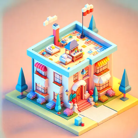 (best quality),(masterpiece),(ultra detailed),(high detailed),(extremely detailed),3d mini house,isometric,detailed building,car...