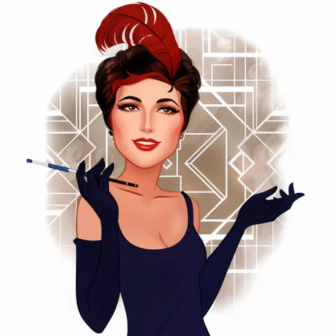 a cartoon of a woman with a cigarette in her hand, art deco portrait, caricature style, inspired by ada gladys killins, caricatu...