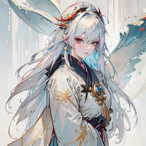 anime - style image of a woman with white hair and a blue wing, white haired deity, onmyoji detailed art, detailed digital anime art, onmyoji portrait, digital art on pixiv, anime fantasy illustration, guweiz on pixiv artstation, trending on artstation pix...