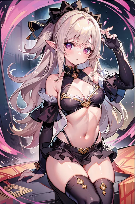 (MASTERPIECE), (Best Quality), (Ultra Detail), (Best Anatomy), Official Art, One Girl, Lori with Light Colored Hair, Petite Little Girl, Magical Girl, See-Through Witch Costume, Small, Cleavage, Off Shoulder, Underboob, Side Boob, Thigh Focus, Navel Out, P...