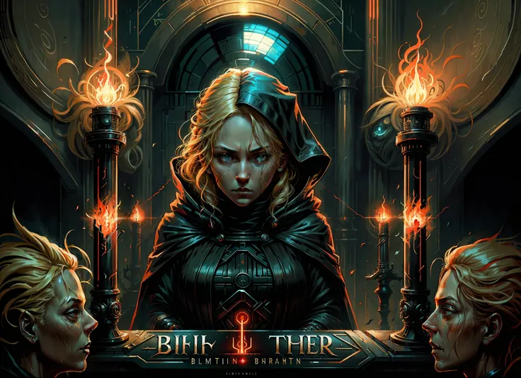 A cinematic poster for the film shows a blonde woman wearing a black hooded cloak reminiscent of a Sith from the Star Wars movie, holding two red lightsabers, inside a Death Star spaceship