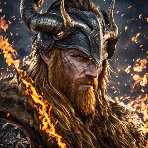 portrait of a man wearing helmet with horned armor, norse god, thor, pioneer, norse god, odin, norse warrior, viking, full hd 4k...