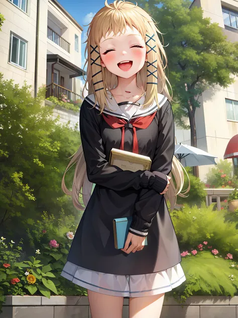 masterpiece, best quality, absurdres, 1girl, smug, happy, big smile, closed eyes, outdoors,  tinas