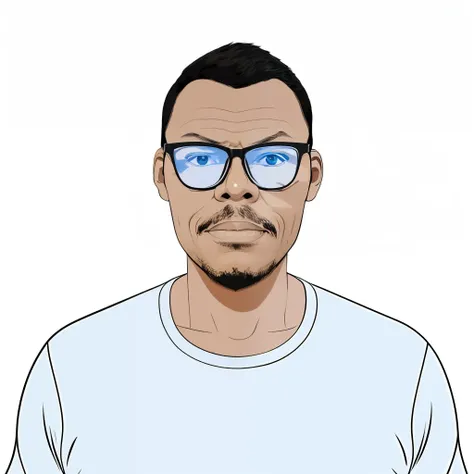 guttonerdvision5, drawing of a man with glasses, front view, looking at the camera, portrait, (minimalist: 1.3), vector, few colors, (black background: 1.3)