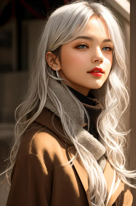 brown eyes, charming, silver hair, red mouth