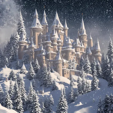 very detailed image of a castle full of snow. --auto --s2