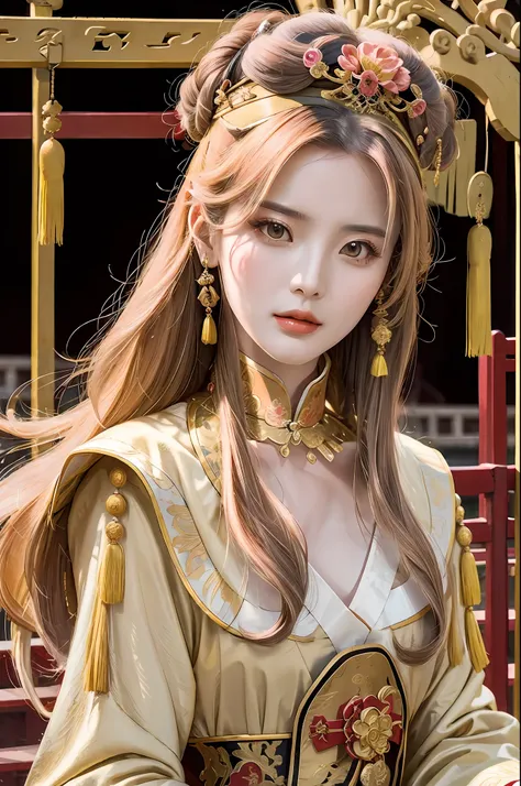 masterpiece, excellent, chinese imperial palace, chinese style, ancient china, 1 woman, mature woman, yellow long-haired woman, ...