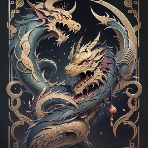 Year of the dragon , Chinese astrology , tarot cards , line drawing , clean crisp lines , coloring book style , matte , intricate details , Asian style art --auto --s2