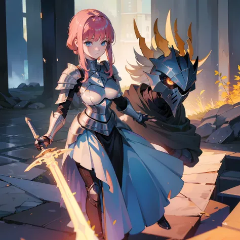Makima, 1girl	0.993
armor	0.999
blue_eyes	0.712
breastplate	0.873
full_armor	0.927
full_body	0.681
gauntlets	0.866
greaves	0.663
helmet	0.997
holding	0.760
holding_sword	0.903
holding_weapon	0.812
knight	0.857
plate_armor	0.547
rain	0.519
shoulder_armor	0....