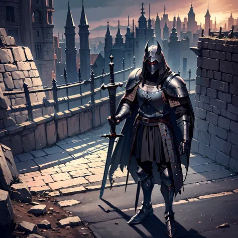 (giant black knight:1.2),(medieval and dark sword:1.3),(epic warrior:1.2),(dark:1.2), full body covered, stout, gothic armor