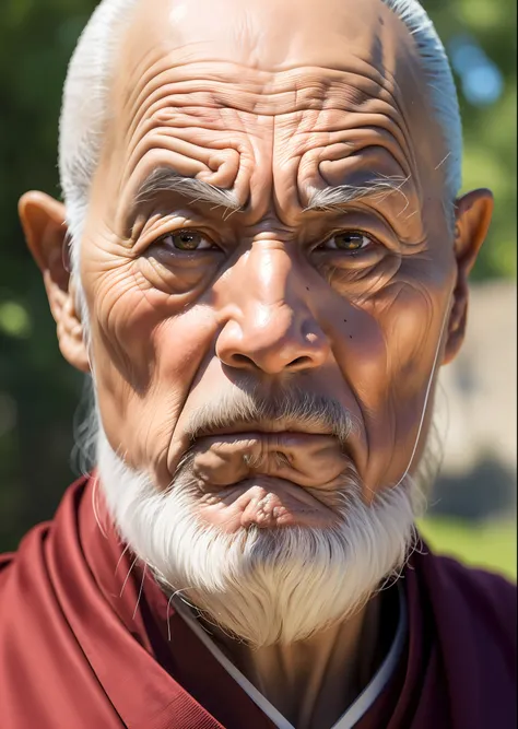 a wise face of an elderly monk, with deep lines that tell stories of a life lived wisely, samurai gerreiro, conveying a sense of...