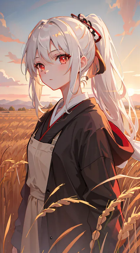 masterpiece, superb style, beautiful anime style, shoujo, super delicate face, stunning face, 1girl, portrait, white hair, ponyt...