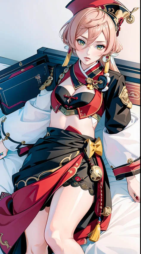 Masterpiece, best quality, rich details , video game Genshin Impact, Genshin Impact style, 1 girl, (seduction), sexy expression, (adult female), 30 years old, smoky, full body, plump is figure, Hanfu, lying on the bed