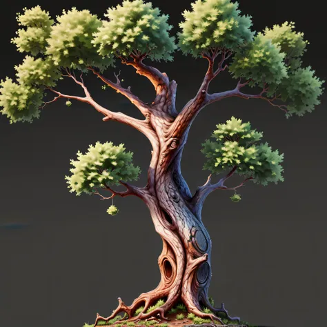 ((best quality)), single tree, complete, comfortable, reasonable structure, shocking, high detail, rich, 8k, tree, light and dar...