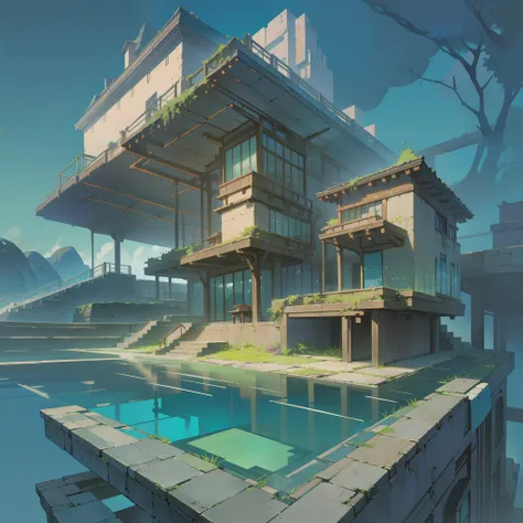 a modern futuristic design large cliff Houses with a artificial waterfall and a pool in the middle, nature meets architecture, built around blue ocean, realistic beehive architecture, organic architecture, very close to real nature, breathtaking render, is...