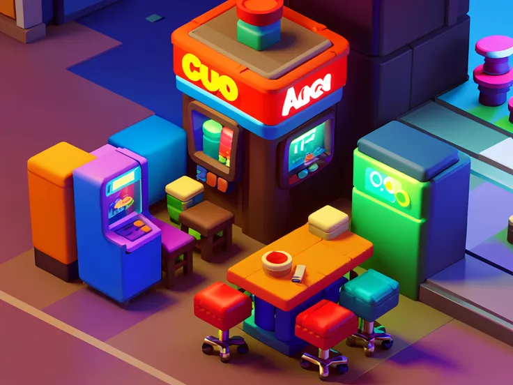 masterpiece, best quality, toon,3d, cyberpunk, arcade, bar, coffee shop