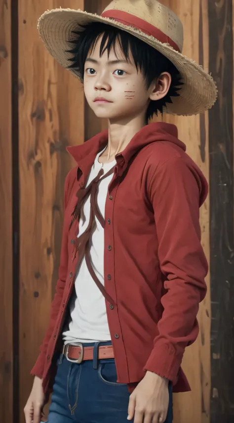 Luffy has black shaggy hair, round black eyes, and a slim muscular build. He is renowned for his trademark straw hat, which was lent to him when he was young by the legendary pirate captain, "Red-Haired" Shanks,[35] who in turn received it from Gol D. Roge...