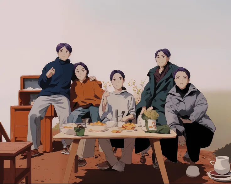 (Multicolored Hair + Silver Hair: 1.3+Red Hair: 1.2+Purple Hair+Yellow Hair: 1.3+Green Hair: 1.3), five cute girls, small fresh, warm tones, natural light and shadow, soft atmosphere and lens, comfortable and casual dress, pleasant indoor environment, real...