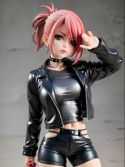highres, ultra detailed, (1 young beautiful girl, solo:1.1),rock style, edgy clothing, leather jackets, band tees, studded accessories, skinny jeans, bold makeup, statement footwear