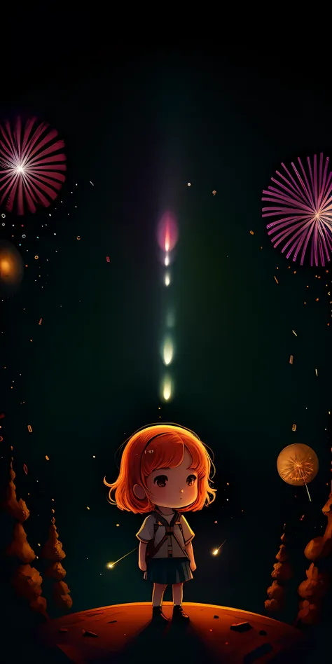 1girl,aerial fireworks, astronaut, aurora, milk way, festival,   chibi,  fisheyes, masterpieces, top quality, best quality, offi...