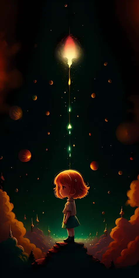 1girl,aerial fireworks, astronaut, aurora, milk way, festival,   chibi,  fisheyes, masterpieces, top quality, best quality, offi...