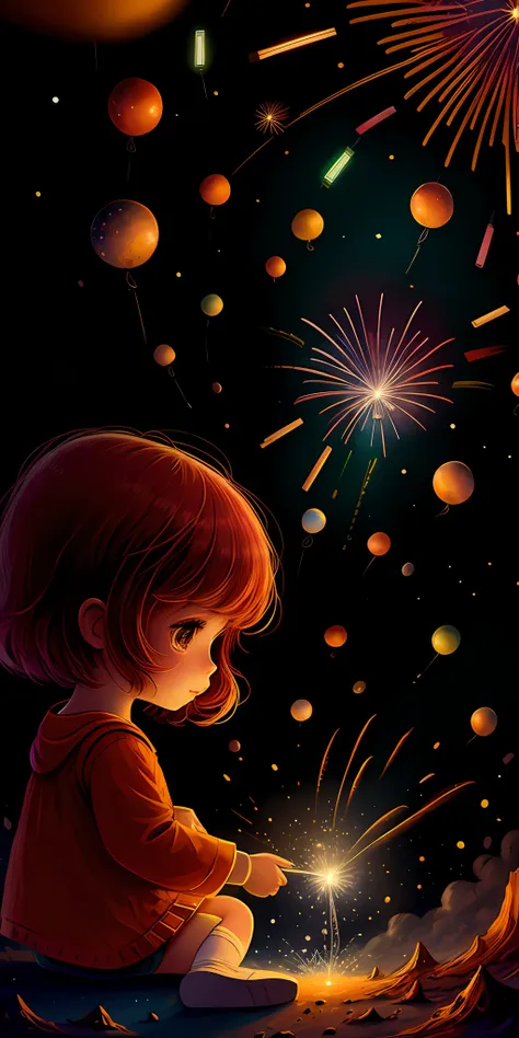 1girl,aerial fireworks, astronaut, aurora, milk way, festival,   chibi,  fisheyes, masterpieces, top quality, best quality, offi...