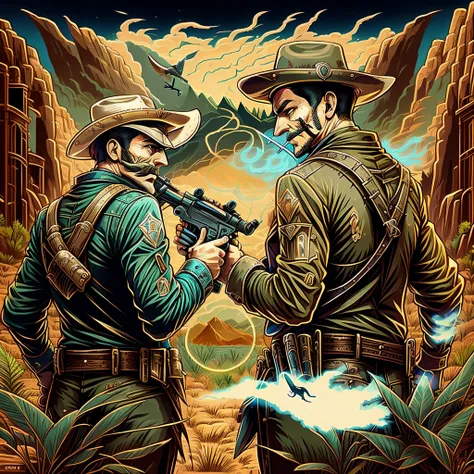 A revolver duel between two men shooting in the Wild West --auto --s2