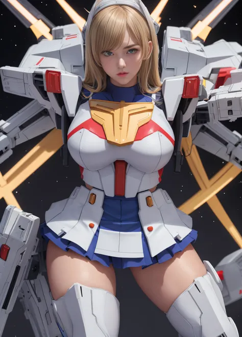 (top quality), (masterpiece), personification of mobile suit gundam f91, nsfw, great highlights of the upper body, powerful mech...