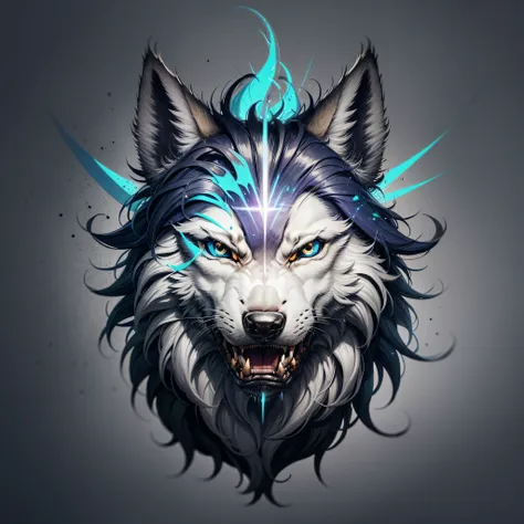 logo with wolves text, wolf line art logo, white background, bright blue, minimum and pure — wolf --auto --s2