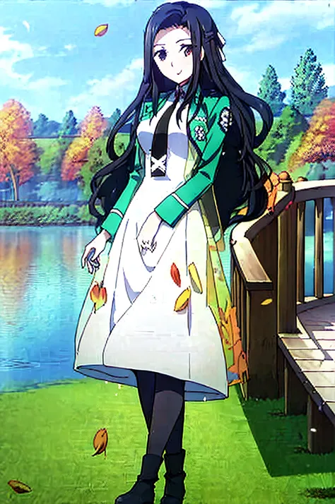 (masterpiece, best quality:1.3), mayumi, (1girl, solo, full_body_shot:1.2), mahouka_uniform, green_jacket, white_sleeveless_dress, looking_at_viewer, oppai_loli,
(front_view:1.3), female_focus, solo_focus, (view_straight_on:1.3), (blush:0.5), black_pantyho...