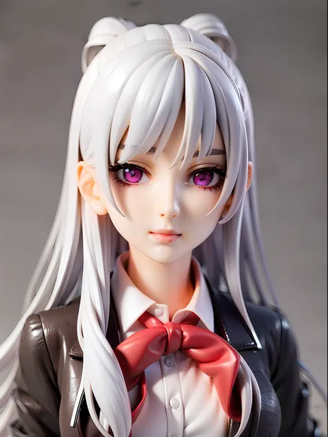 1girl,white hair, long hair, school uniform, beautiful eye, simple background,