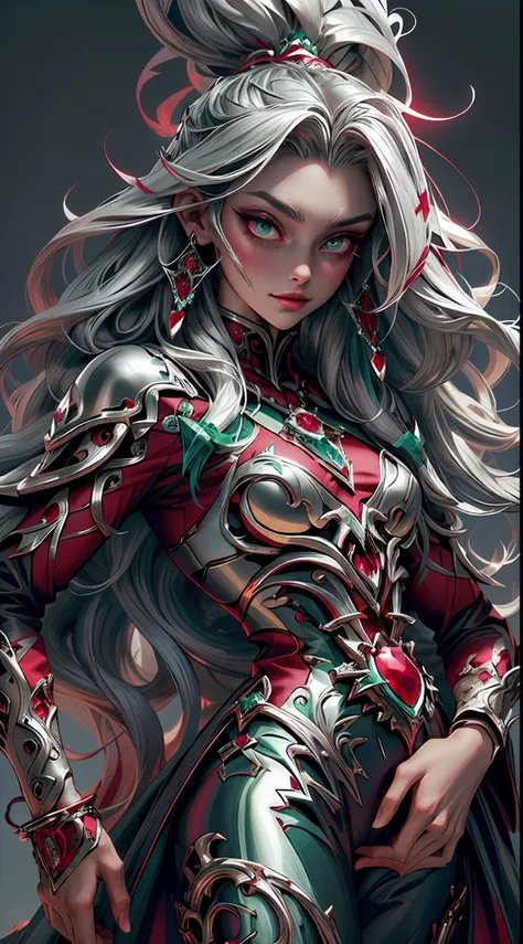 (masterpiece:1.4, best quality), (((emerald color))), ruby color, silver color, (intricate details), unity 8k wallpaper, ultra detailed, (a fantasy vampire girl),illustration, full body, ethereal figure, otherworldly subjects, (style of Alex Konstad:1.3), ...
