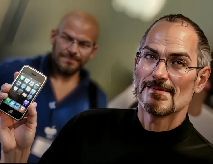 teven poul jobs, glasses, beard, apple, apple phone, iphone,apple, confident smile, inspirer, dark effect with good quality, app...