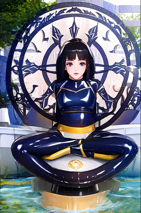 best quality, masterpiece, hutaodef, ((small breasts)), lotusposition, lotus position, latex suit