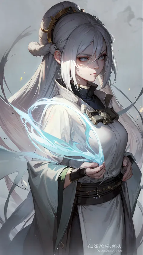 a close up of a woman with white hair and a white mask, beautiful character painting, guweiz, artwork in the style of guweiz, wh...