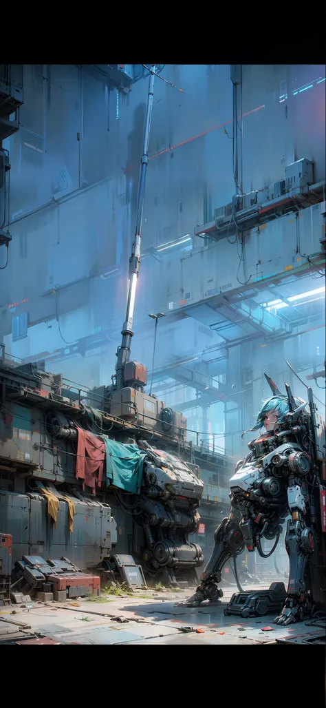 (en) "A highly detailed robot in a breathtaking cyberpunk futuristic environment, captured by a fine art photograph with a professional lighting and shadow technique."