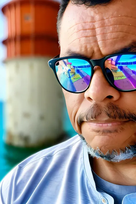 guttonerdreliberate1, detailed photograph of one (bespectacled man: 1.3), (storm: 1.2), (waves: 1.3), ocean, (lighthouse background: 1.3), (cowboy photo: 1.4), looking at camera, pose for photograph, (soft colors: 1.2), realistic, masterpiece, high quality...
