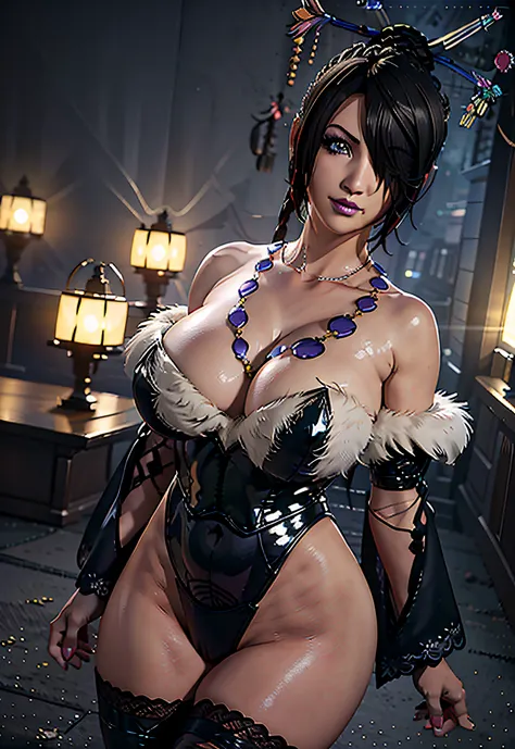 remastered best-quality definitive masterpiece realism exact photo of mature milf lulu (final fantasy x), half body, portrait, n...