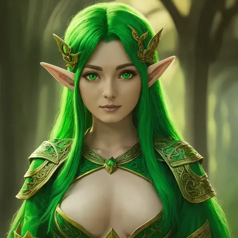 an elf, fantasy style, with green hair --auto --s2