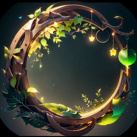 Masterpiece, best quality, (extremely fine CG unity 8k wallpaper), (best quality), (best illustration), (best shadow), the UI interface frame design adopts the natural elements of the jungle theme. The avatar frame is designed in a circle, surrounded by delicate leaves and branches, as well as fireflies and glowing particle effects, (UI interface frame design), (natural elements), (jungle theme), (circle), (leaves), (Branch), (Firefly), (Glow), (Particle Effect). , isometric 3d, octane rendering, ray tracing, ultra detailed
