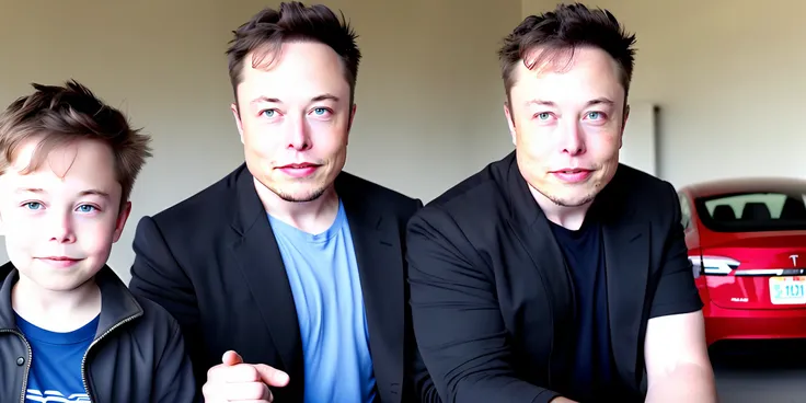 elon musk with tesla in childhood